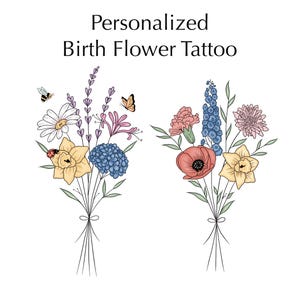 Benutzerdefinierte Familie Geburt Blumenstrauß Tattoo Design Benutzerdefinierte Geburt Blumenschmuck Familie Geburtsmonat Blumen Tattoo Geschenk nach Maß