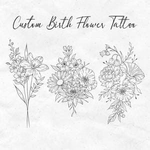 Custom Birth Flower Bouquet, Family Birth Month Tattoo Design, Up to 10 Flowers, Flower Bouquet Print Floral Tattoo Design Digital Download