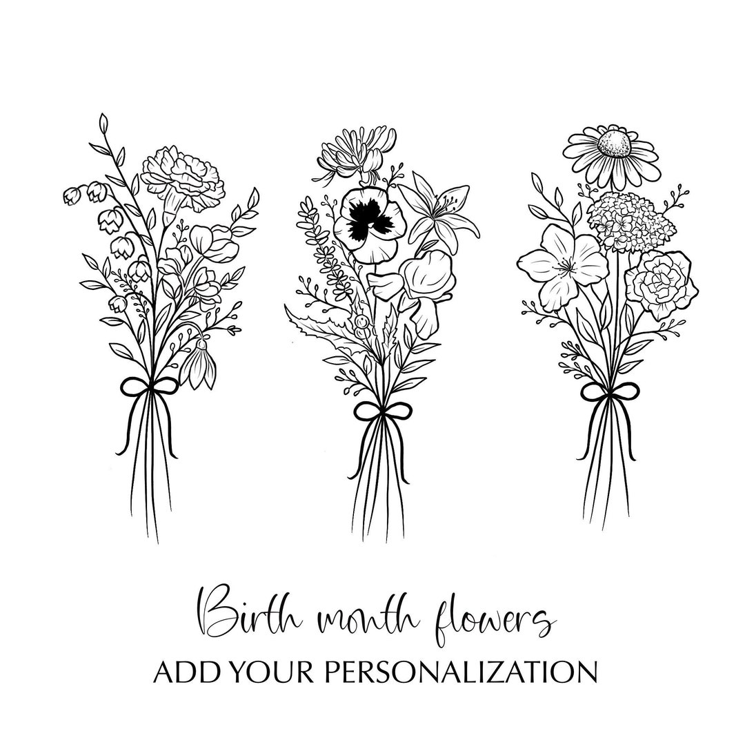 Birth Flower Tattoo, Tattoo Design, Flower Bouquet , Personalizable ...