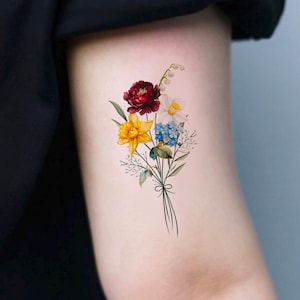 Custom Birth Flower Bouquet, Tattoo Color, Birth Month Tattoo Family ...