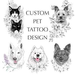 Custom Pet Tattoo Design Commission, Dog Tattoo SVG, Wildflower Tattoo Design, Custom Dogs Tattoo,  Cat Tattoo Design