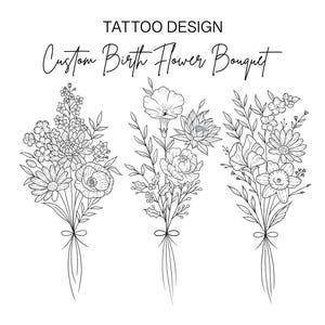 Custom Birth Flower Bouquet, Family Birth Month Tattoo Design, Up to 10 Flowers, Flower Bouquet Print, Floral Tattoo Design, Digital Print