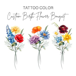 Benutzerdefinierte Geburt Blumenstrauß, Tattoo Farbe, Geburtsmonat Tattoo Familie, Tattoo Omas Garten zum Herunterladen, digitale personalisierte Tattoo Geschenk