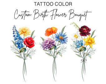 Custom Birth Flower Bouquet, Tattoo Color, Birth Month Tattoo Family, Tattoo Grandma's Garden Downloadable, Digital Personalized Tattoo Gift