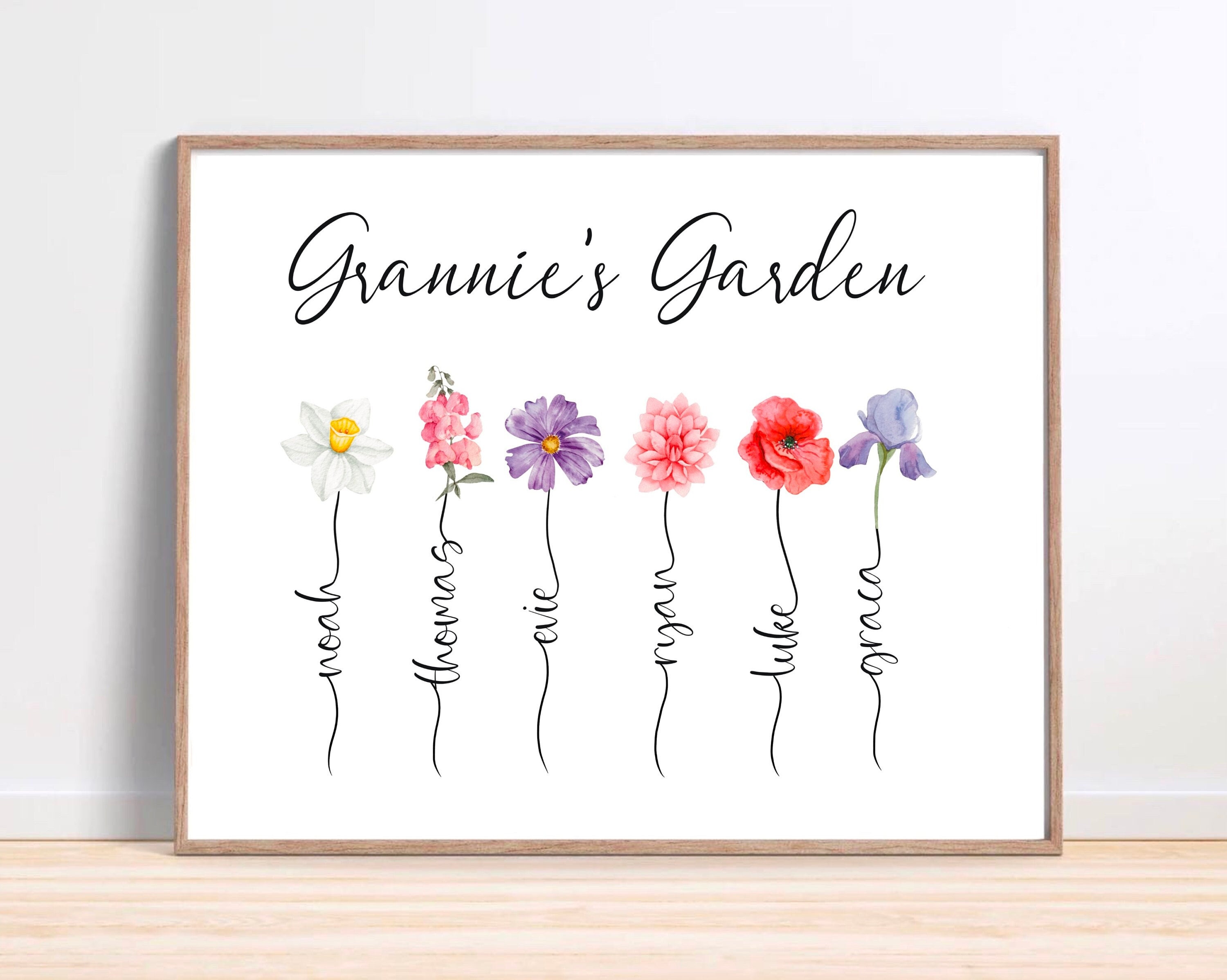 Personalised Bouquet Print Flower Word Wall Art Birthday 