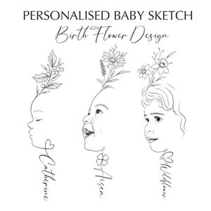 Baby Side Profile, Birth Flower Name, Minimal Tattoo Design, Birth Flower Portraits,