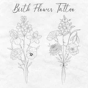 DIGITAL Family Names Custom Birth Month Flower Bouquet | Gift for Mum | Grandmas Garden Printable (Up to 8 flowers), watercolor family names