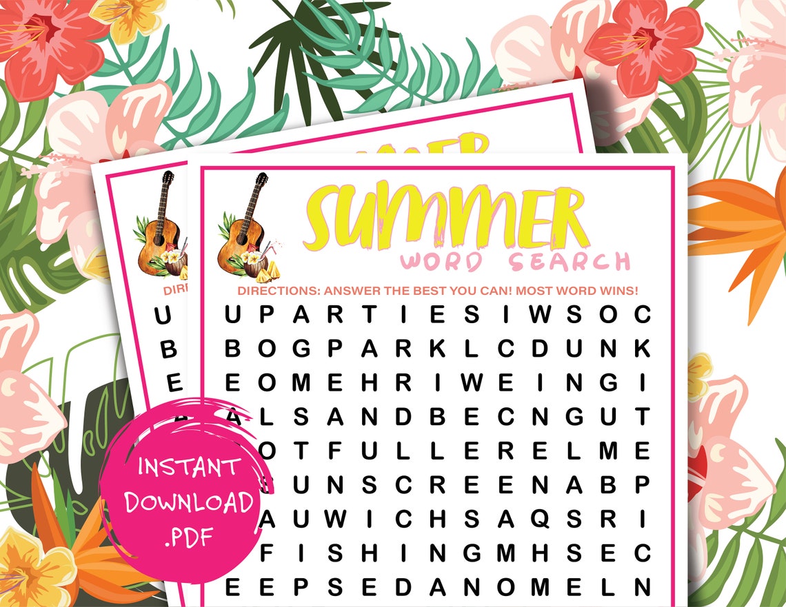 Summer Word Search | Printable Summertime Games | Party Games | Summer ...
