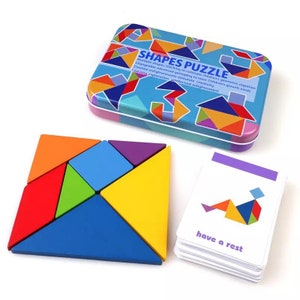 Puzzle für Erwachsene und Kinder, Holz Tangram Puzzle Spiel, Montessori Holz Puzzle Box, Bunte Formen Spielzeug Puzzle, IQ Puzzle Spiele für Kinder