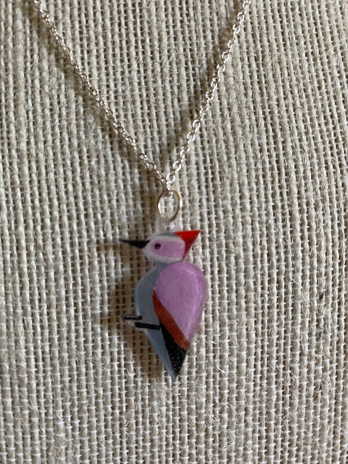 Multicolor Woodpecker Necklace Pendant on silverplated cable Etsy