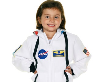 Personalised-NASA Astronaut Zip Up Hoodie-NASA Logo-USA Flag-Space Shuttle-Commander Detail- 2 Pockets -White