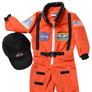 Personalised NASA Astronaut Costume with Cap-In White & Orange-NASA Logo-USA Flag Space Shuttle and Commander Patch-Realistic image 7