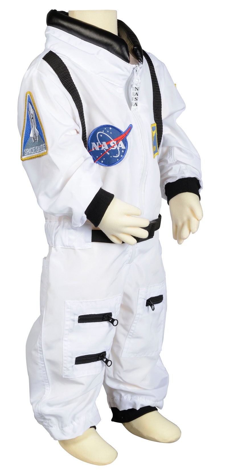 Personalised NASA Astronaut Costume with Cap-In White & Orange-NASA Logo-USA Flag Space Shuttle and Commander Patch-Realistic image 5