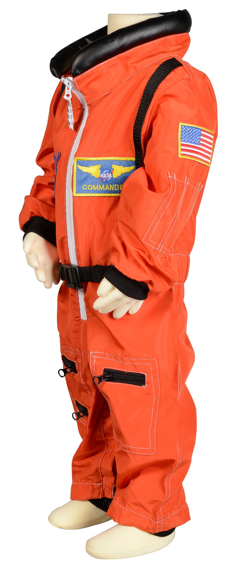 Personalised NASA Astronaut Costume with Cap-In White & Orange-NASA Logo-USA Flag Space Shuttle and Commander Patch-Realistic image 8