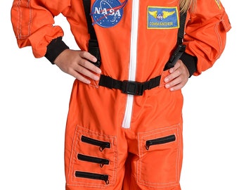 PRICE DROP - Jr. Astronaut Suit + Cap-NASA Logo-Space Shuttle Patch-Orange.