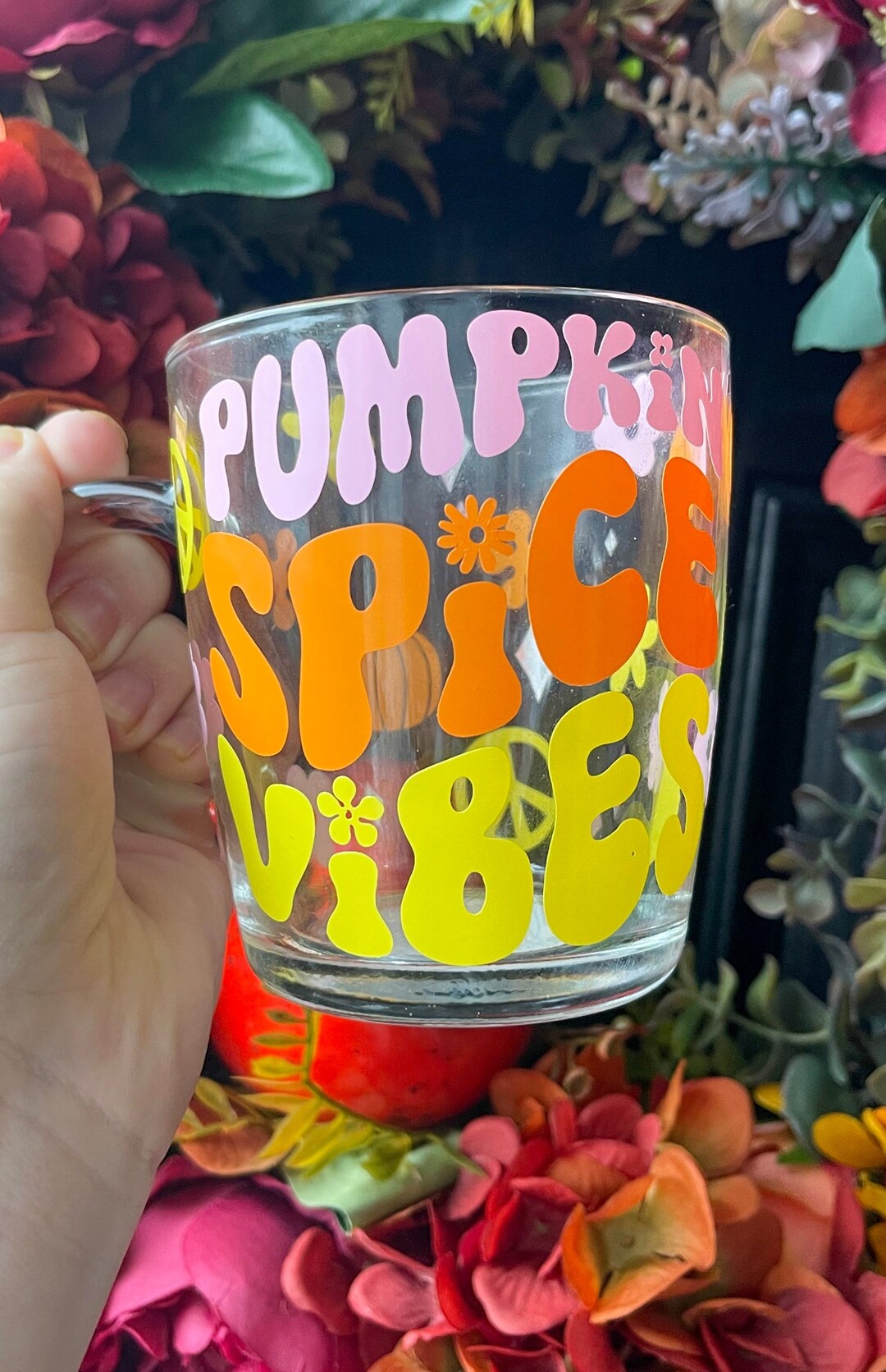 Pumpkin Spice Autumn Retro Glass Mug Etsy UK
