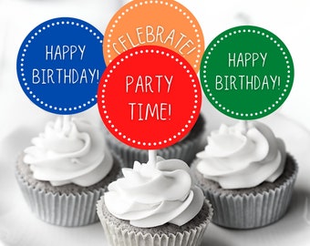 Birthday Cupcake Toppers Printable Colorful Instant Download 2" Circles