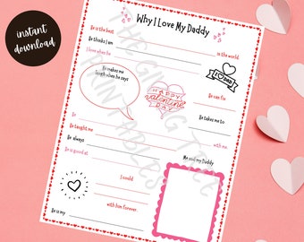 Valentinstag Geschenk für Papa von Kindern Why I Love Daddy Fill in the Blank and Draw