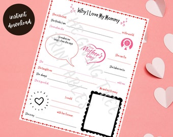 Mother's Day Gift for Mommy Printable Craft Fill in the Blank and Draw Instant Download