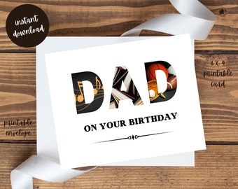 Birthday Card for Dad Printable with Greeting and Envelope Instant Download