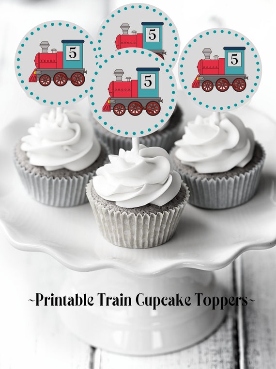 Printable Birthday Cupcake Toppers Trains With Age Printable - Etsy