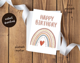 Happy Birthday Anyone Printable Card Rainbow 4x6 with Envelope Blank