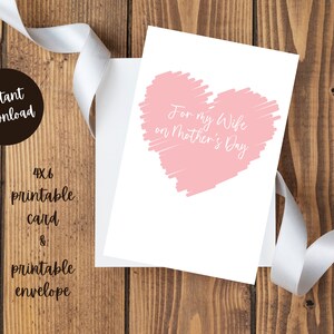 Tarjeta de felicitación imprimible para el día de la madre del esposo con sobre imprimible, 4x6 pulgadas