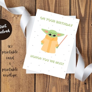 Papa anniversaire carte Star Wars Yoda imprimable avec enveloppe 5 x 7 téléchargements instantanés
