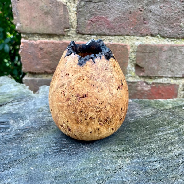 Live Edge Burr Oak Hollow Form: Natural Edge Wood Vessel, Pet Urn Option