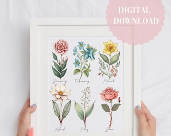 Birth month flower watercolor birth month flower birth month flower PNG birth flower bundle birth month flowers clipart