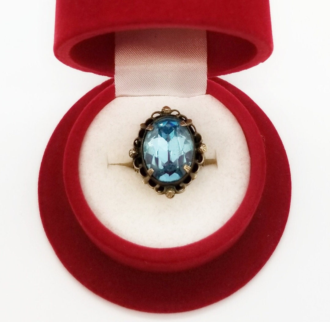 Antique Edwardian Victorian Blue Sapphire Glass Brass Ring Etsy