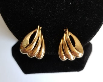 MONET Wave Gold Plated Clip on Earrings, Vintage 1980s