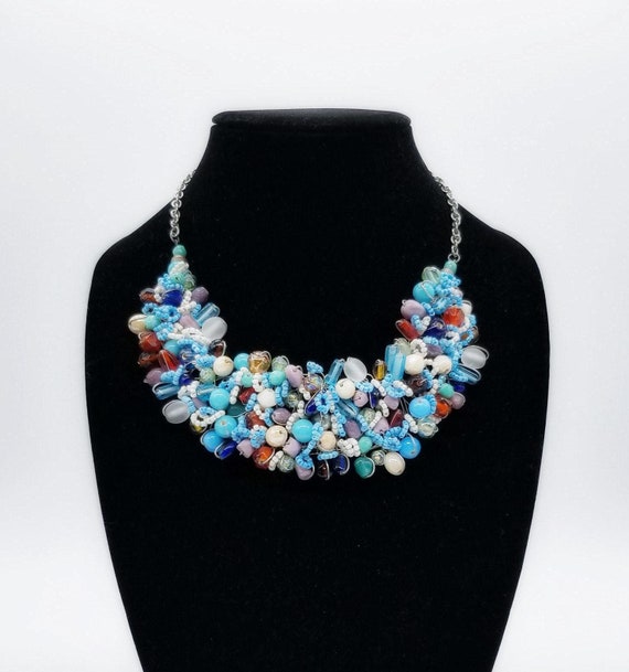 Statement Chunky Wire Multicolor Glass Ceramic Be… - image 1