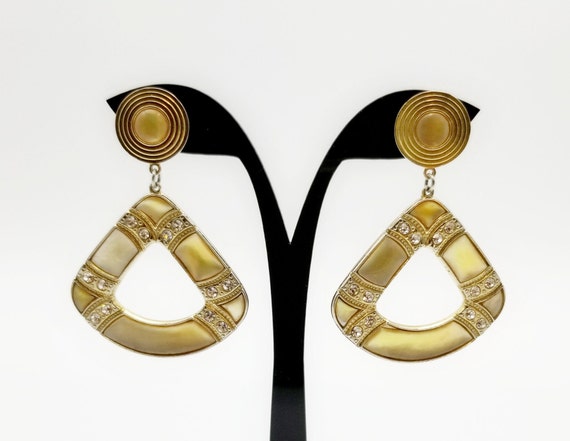 Boucle D'oreille Moderniste Vintage Signée Durio - Métal Doré, Clips, Sans Pierre, Occasion Très Bon état