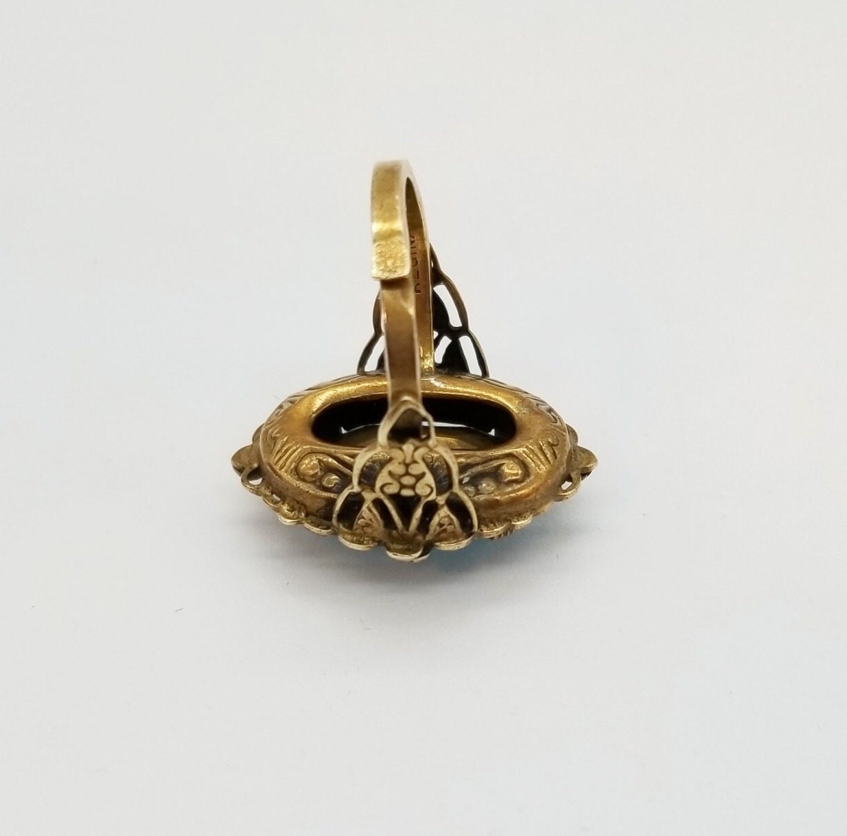 Antique Edwardian Victorian Blue Sapphire Glass Brass Ring Etsy