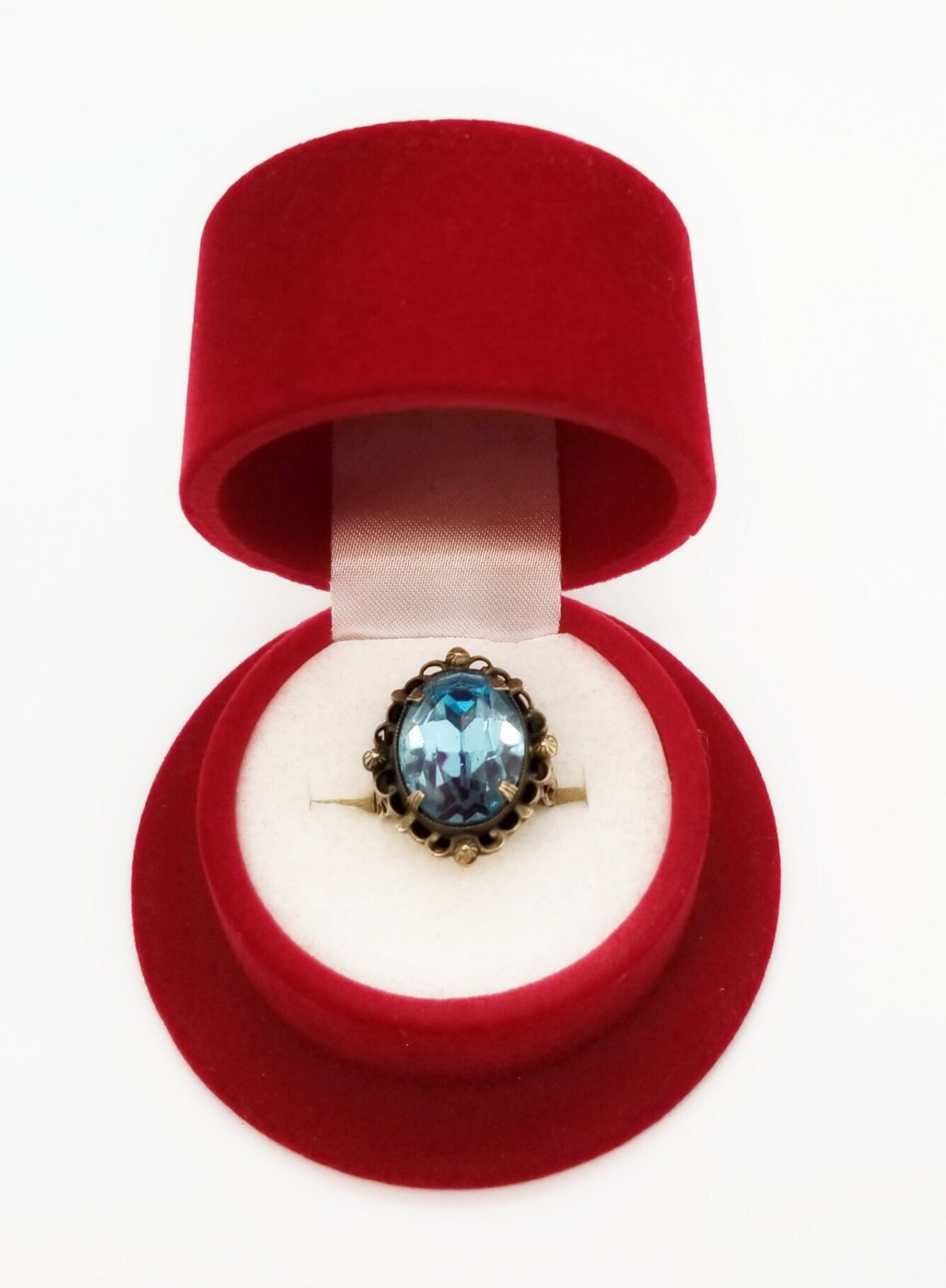 Antique Edwardian Victorian Blue Sapphire Glass Brass Ring Etsy