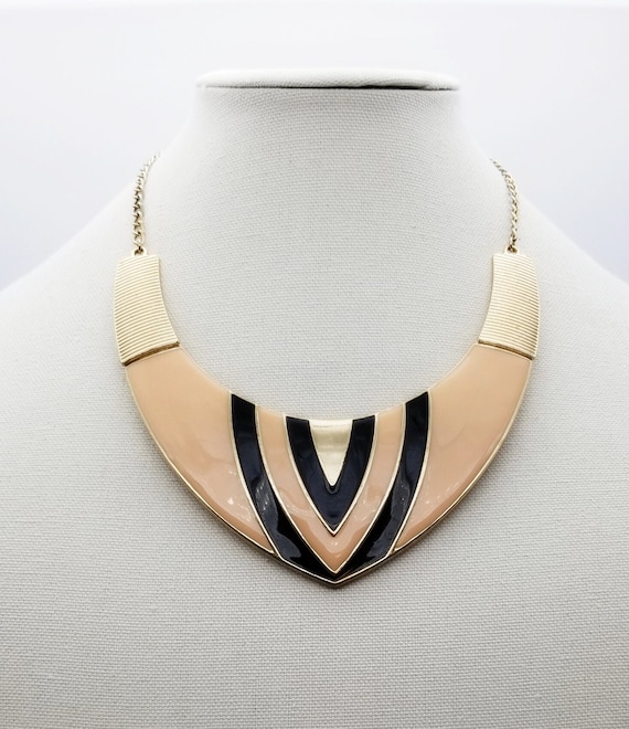 ALDO Beige Enamel Gold Tone Bib Choker Necklace, C