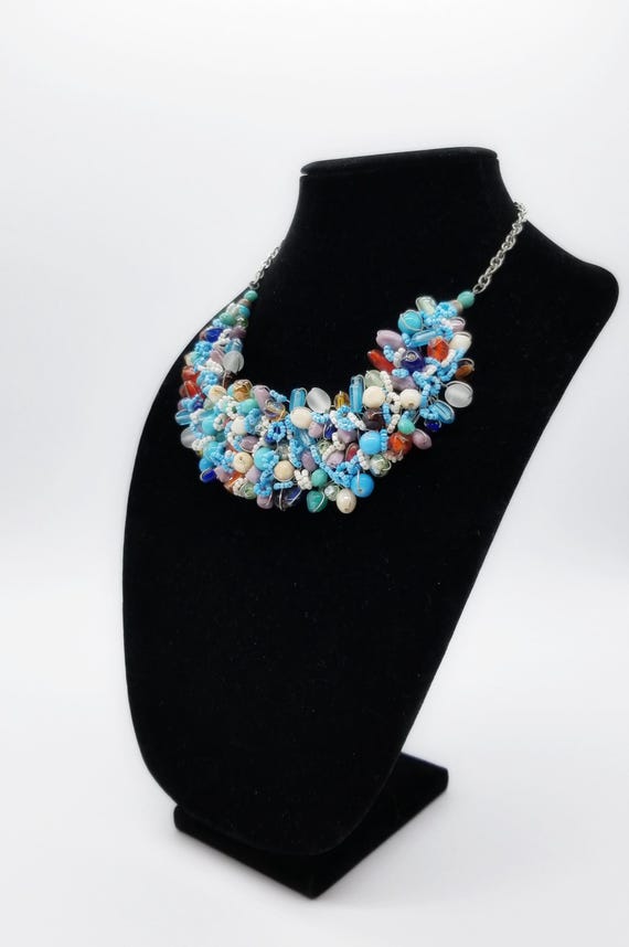 Statement Chunky Wire Multicolor Glass Ceramic Be… - image 2