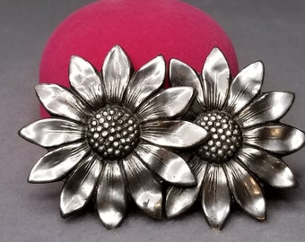 Vintage Coro Sterling Silver Sunflower Brooch - 1940s Signed Floral Pin