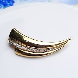 VENDOME 22K Triple Gold Plated with Austrian Crystals Abstract Brooch Pin, Vintage 1960s, Signed HA Vendome