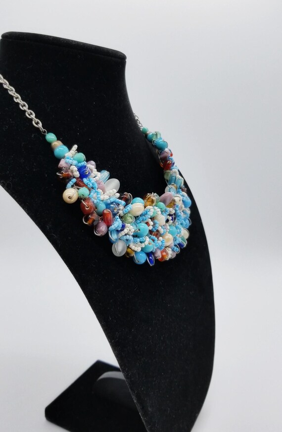 Statement Chunky Wire Multicolor Glass Ceramic Be… - image 3