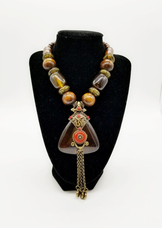 Tibetan Aum Om Symbol Necklace with Bronze Lucite 