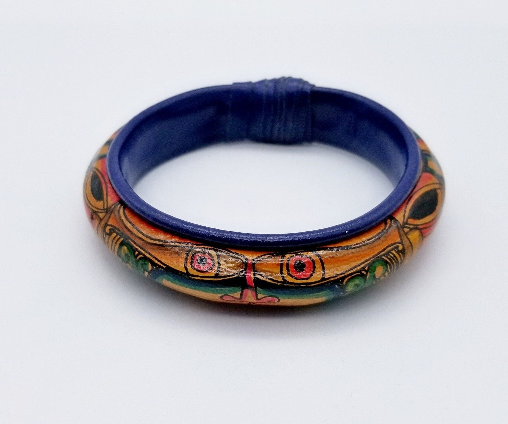 Native American Mayan Bracelet, Red Bead Triple String Elastic