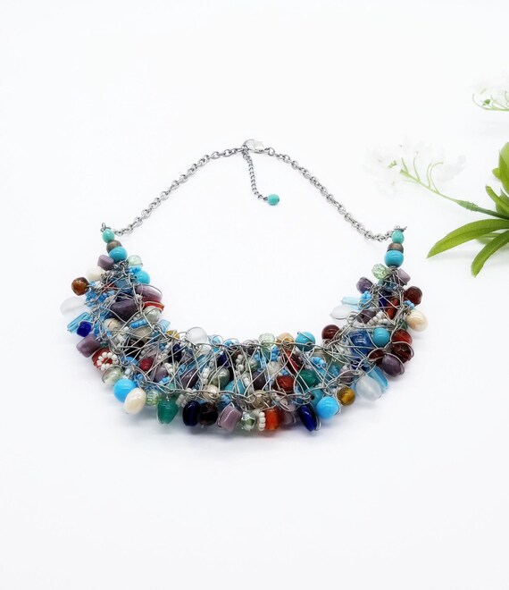 Statement Chunky Wire Multicolor Glass Ceramic Be… - image 9