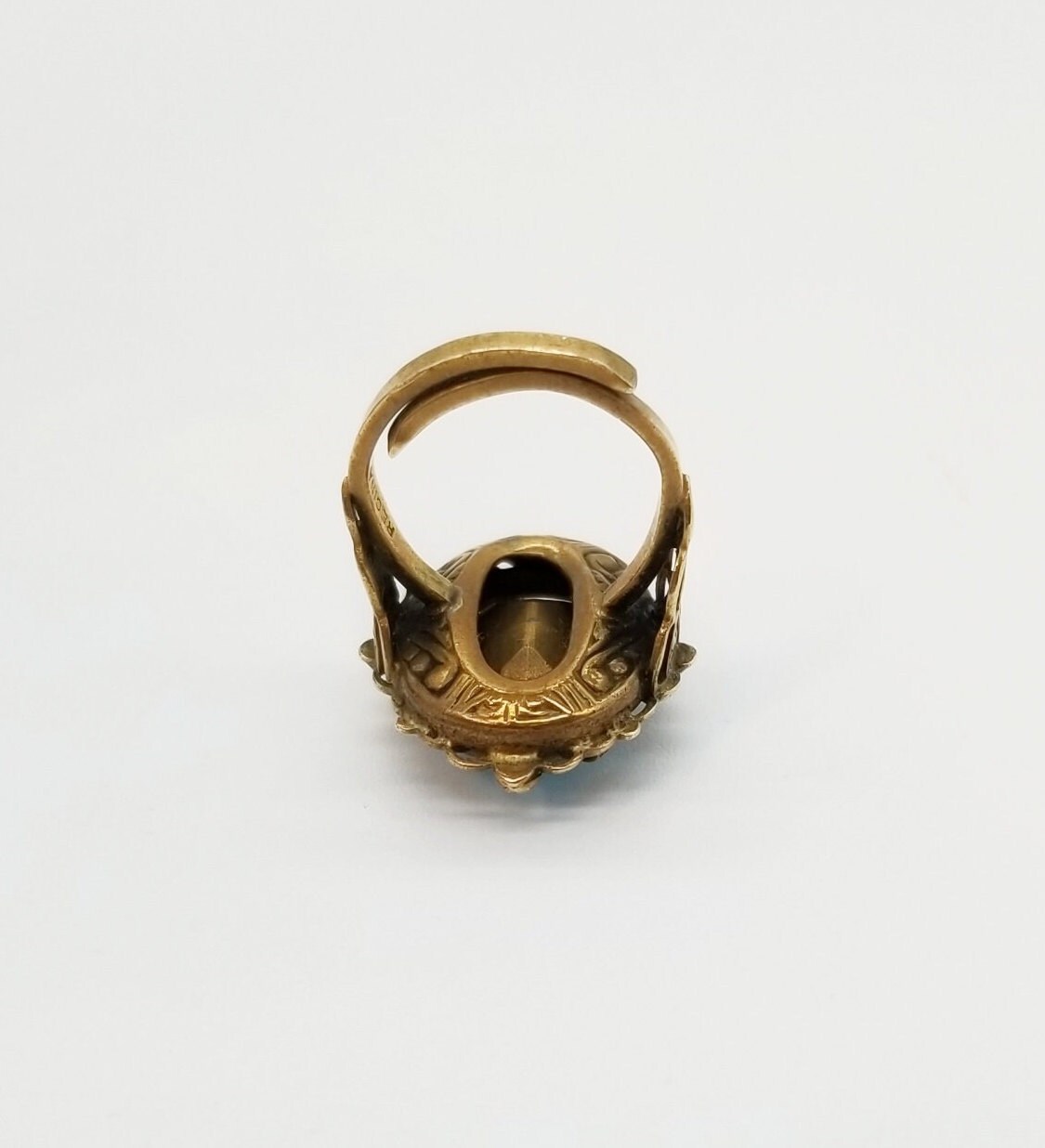 Antique Edwardian Victorian Blue Sapphire Glass Brass Ring Etsy