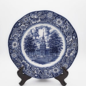 Liberty Blue Collection Independence Hall Staffordshire China Dinner Plate Ironstone Made in England