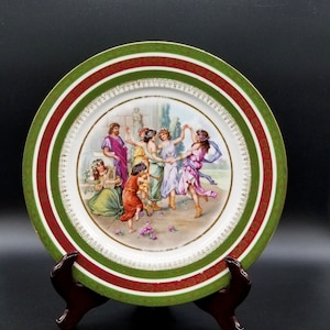 Moritz Zdekauer MZ Austria Porcelain Plate, Dancing Nymphs Greek Pattern, Antique 1900s