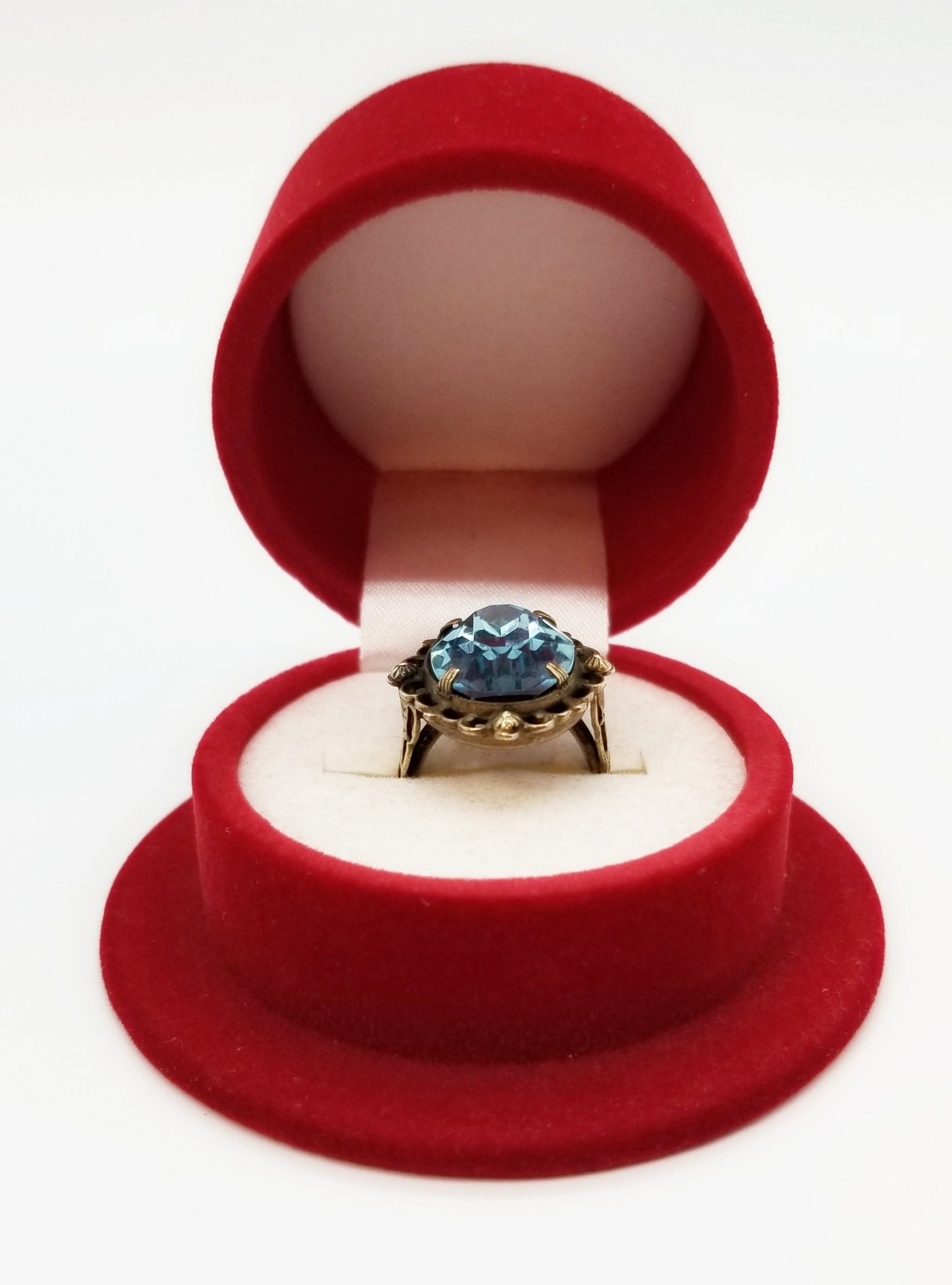 Antique Edwardian Victorian Blue Sapphire Glass Brass Ring Etsy