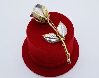 Vintage Art Nouveau Giovanni Rose Brooch: Silver Flower, Gold Tone Lapel Pin