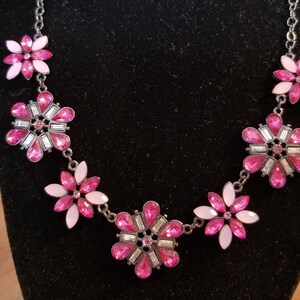 Victorian Style Gunmetal Choker Necklace with Purple, Opaque Pink, and Clear Baguette Rhinestones, Vintage